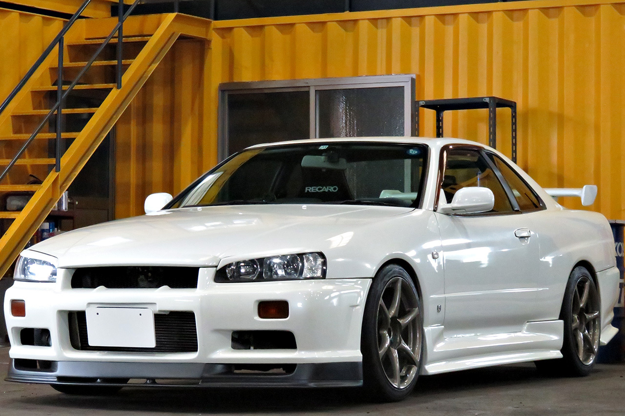 2000 Nissan SKYLINE R34 GT GT-R Look Turbo RB26DETT, R34 GTR rims , URAS aero, Blitz coil overs,  Recaro seat, Defi Gaug