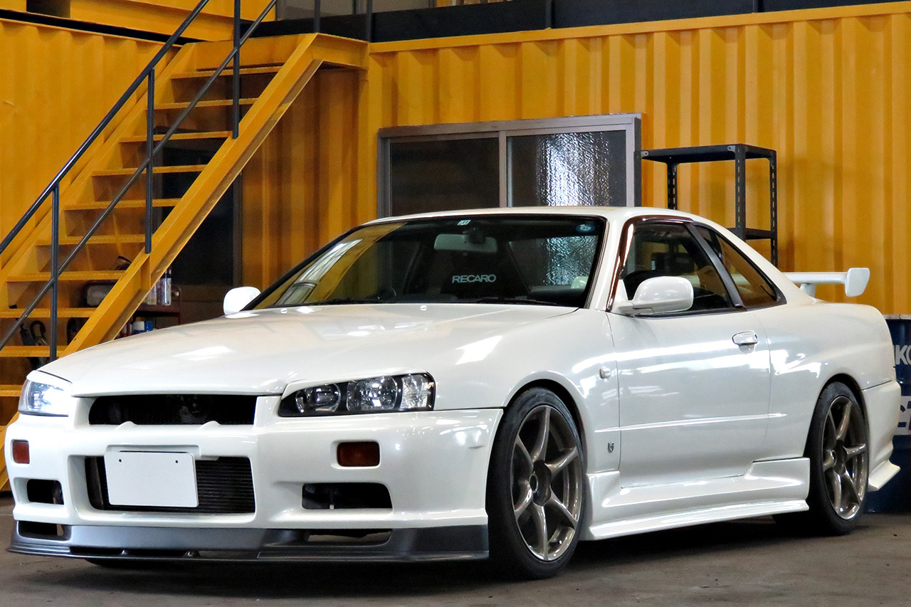 2000 Nissan SKYLINE R34 GT GT-R Look Turbo RB26DETT, R34 GTR rims , URAS aero, Blitz coil overs,  Recaro seat, Defi Gaug