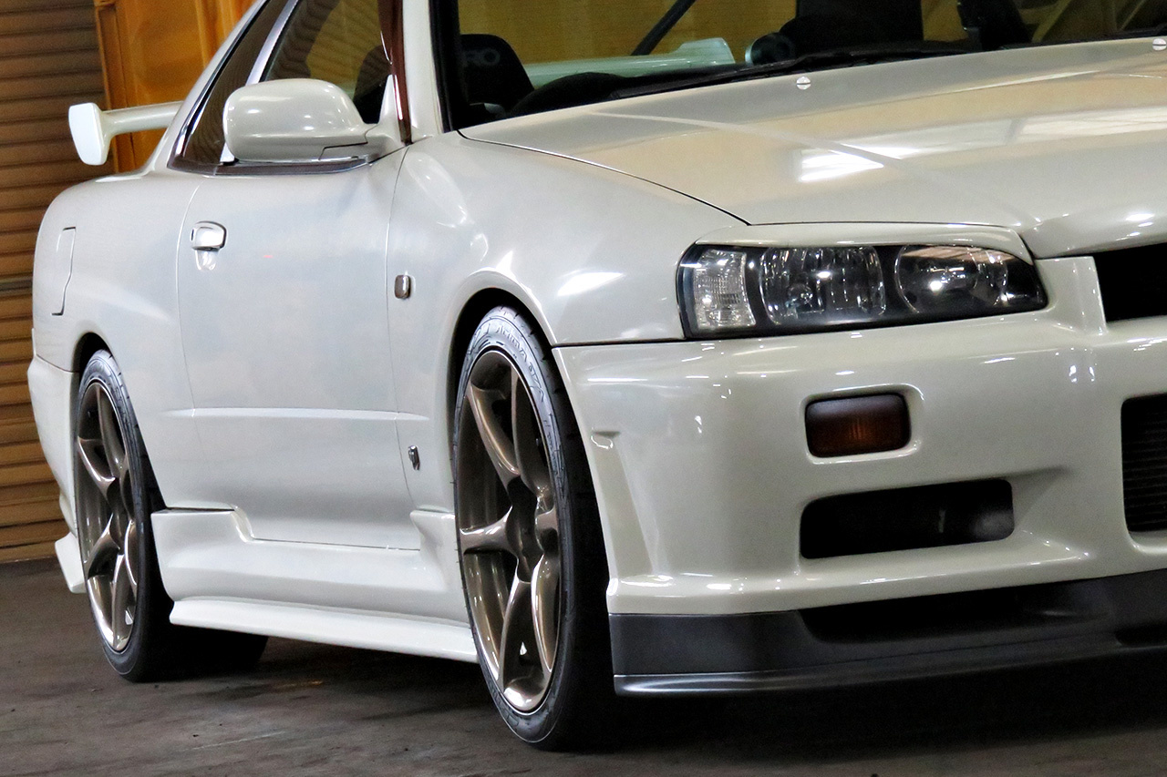 2000 Nissan SKYLINE R34 GT GT-R Look Turbo RB26DETT, R34 GTR rims , URAS aero, Blitz coil overs,  Recaro seat, Defi Gaug