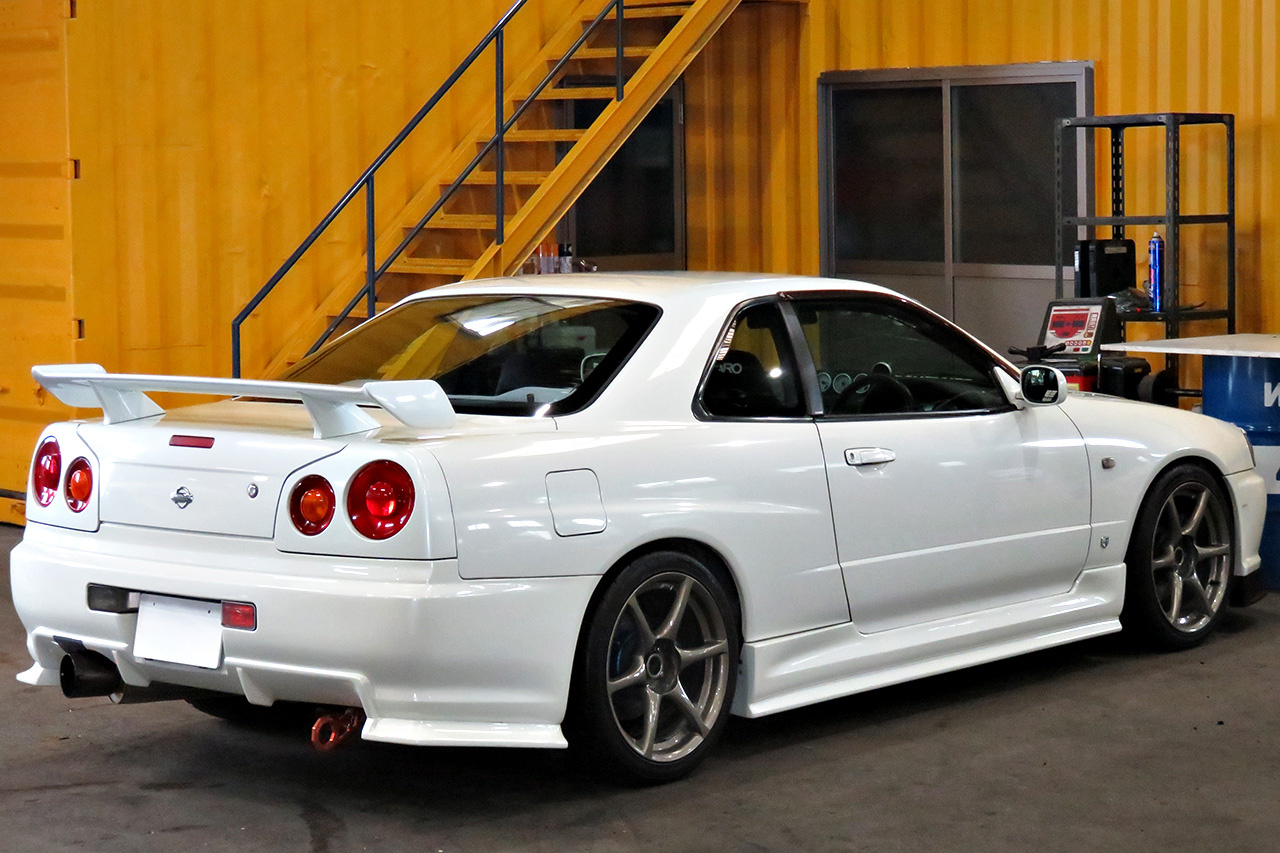 2000 Nissan SKYLINE R34 GT GT-R Look Turbo RB26DETT, R34 GTR rims , URAS aero, Blitz coil overs,  Recaro seat, Defi Gaug