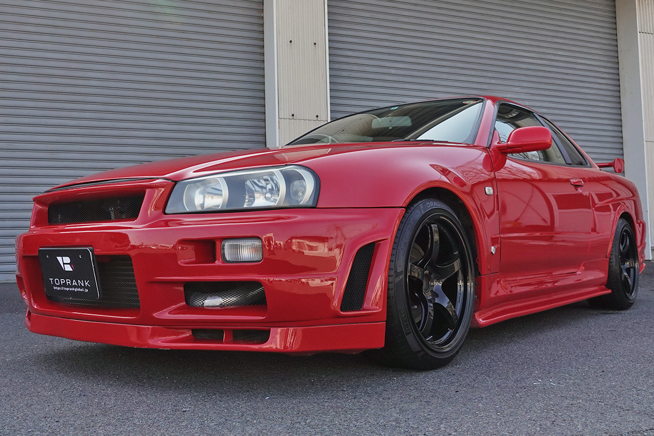 1998 Nissan SKYLINE COUPE ER34 25 GT TURBO ACTIVE RED AR2, GTR LOOK, Rays 18 Inch Wheels