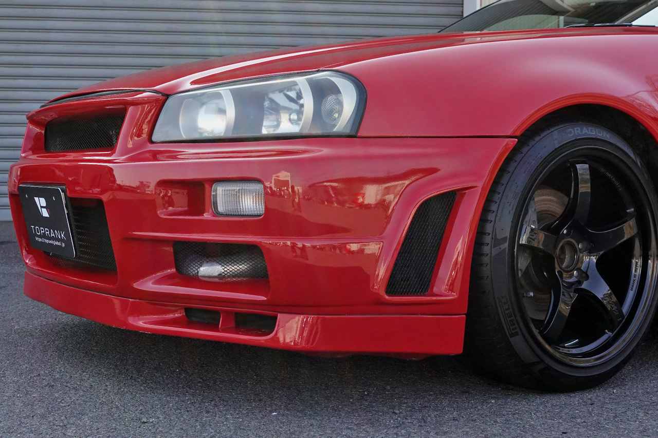 1998 Nissan SKYLINE COUPE ER34 25 GT TURBO ACTIVE RED AR2, GTR LOOK, Rays 18 Inch Wheels