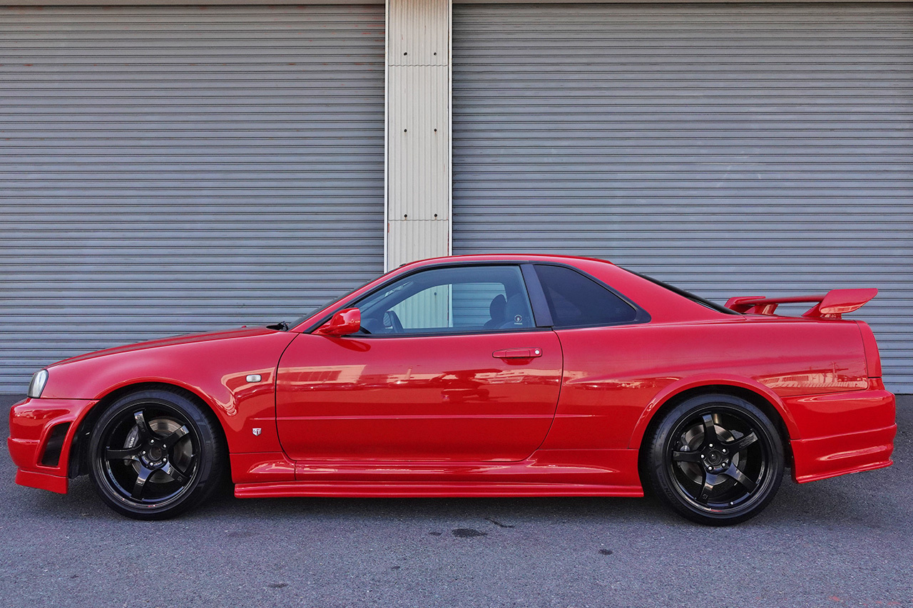 1998 Nissan SKYLINE COUPE ER34 25 GT TURBO ACTIVE RED AR2, GTR LOOK, Rays 18 Inch Wheels