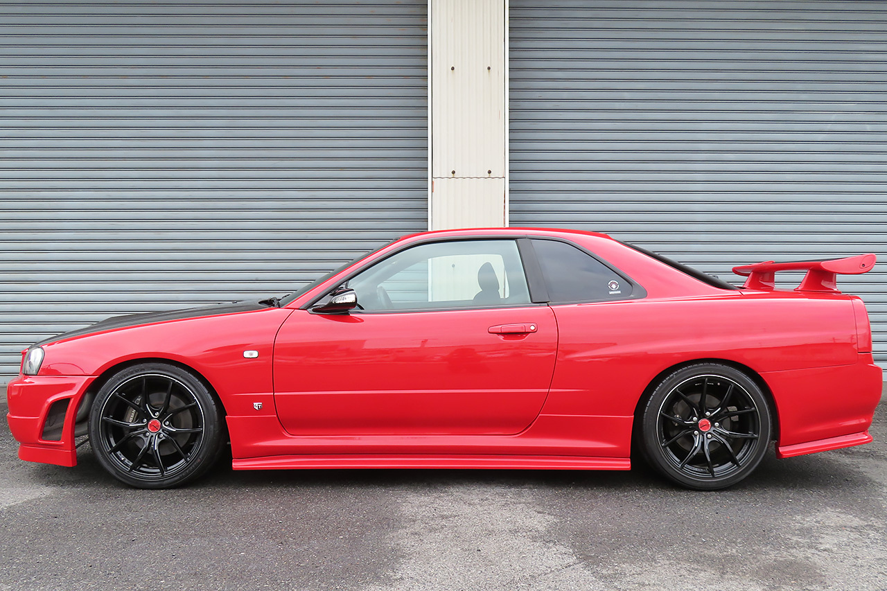 1999 Nissan SKYLINE COUPE ER34 25 GT TURBO ACTIVE RED, GTR BODY KIT, RAYS 18 INCH WHEELS