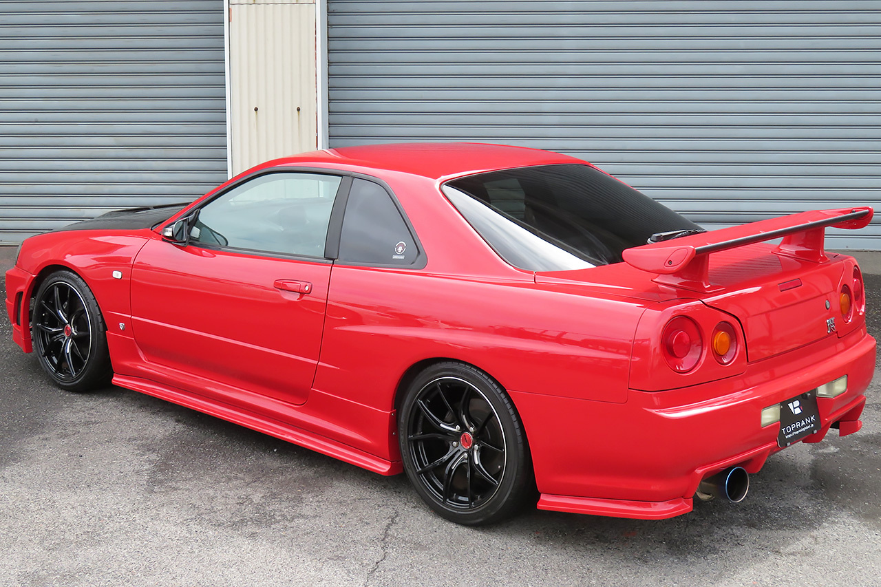 1999 Nissan SKYLINE COUPE ER34 25 GT TURBO ACTIVE RED, GTR BODY KIT, RAYS 18 INCH WHEELS