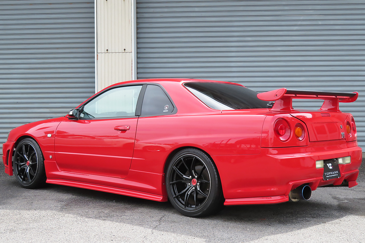 1999 Nissan SKYLINE COUPE ER34 25 GT TURBO ACTIVE RED, GTR BODY KIT, RAYS 18 INCH WHEELS