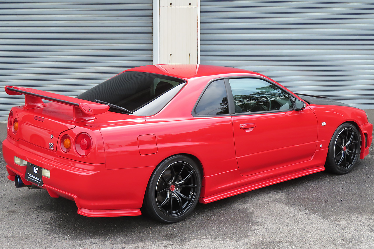 1999 Nissan SKYLINE COUPE ER34 25 GT TURBO ACTIVE RED, GTR BODY KIT, RAYS 18 INCH WHEELS