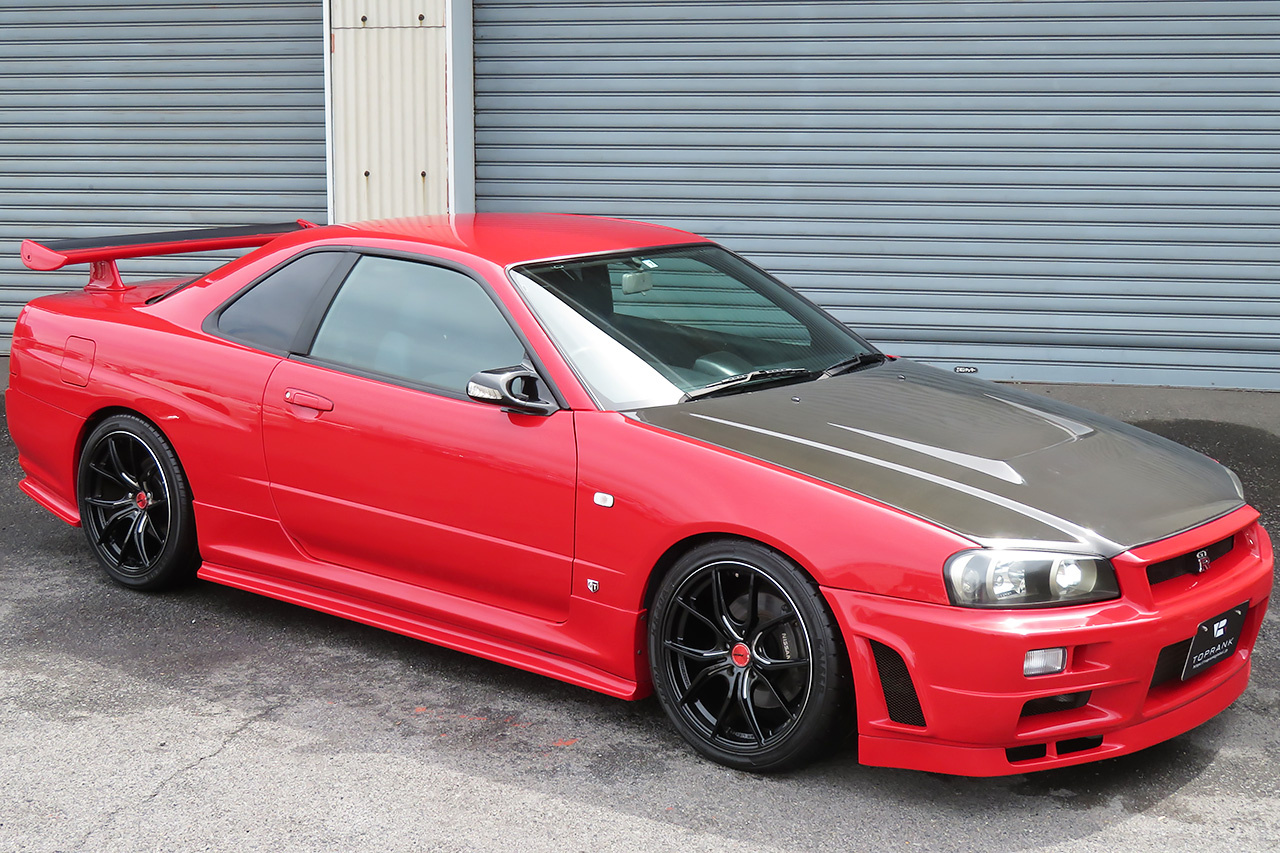 1999 Nissan SKYLINE COUPE ER34 25 GT TURBO ACTIVE RED, GTR BODY KIT, RAYS 18 INCH WHEELS