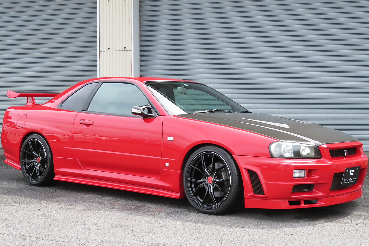 1999 Nissan SKYLINE COUPE ER34 25 GT TURBO ACTIVE RED, GTR BODY KIT, RAYS 18 INCH WHEELS