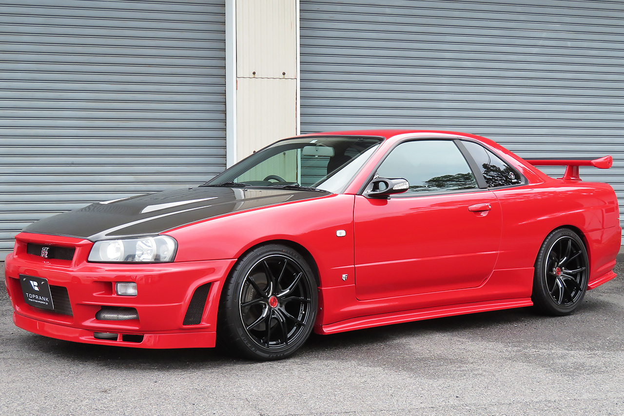 1999 Nissan SKYLINE COUPE ER34 25 GT TURBO ACTIVE RED, GTR BODY KIT, RAYS 18 INCH WHEELS