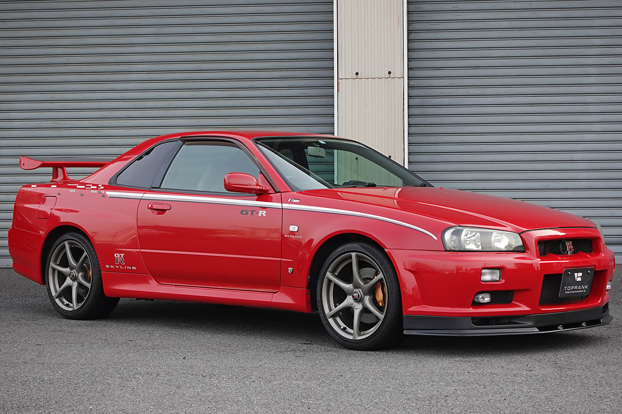 1999 Nissan SKYLINE BNR34 R34 Skyline GT-R, Factory Active Red -AR2-, NISMO Style Decals, Fujitsubo Muffler