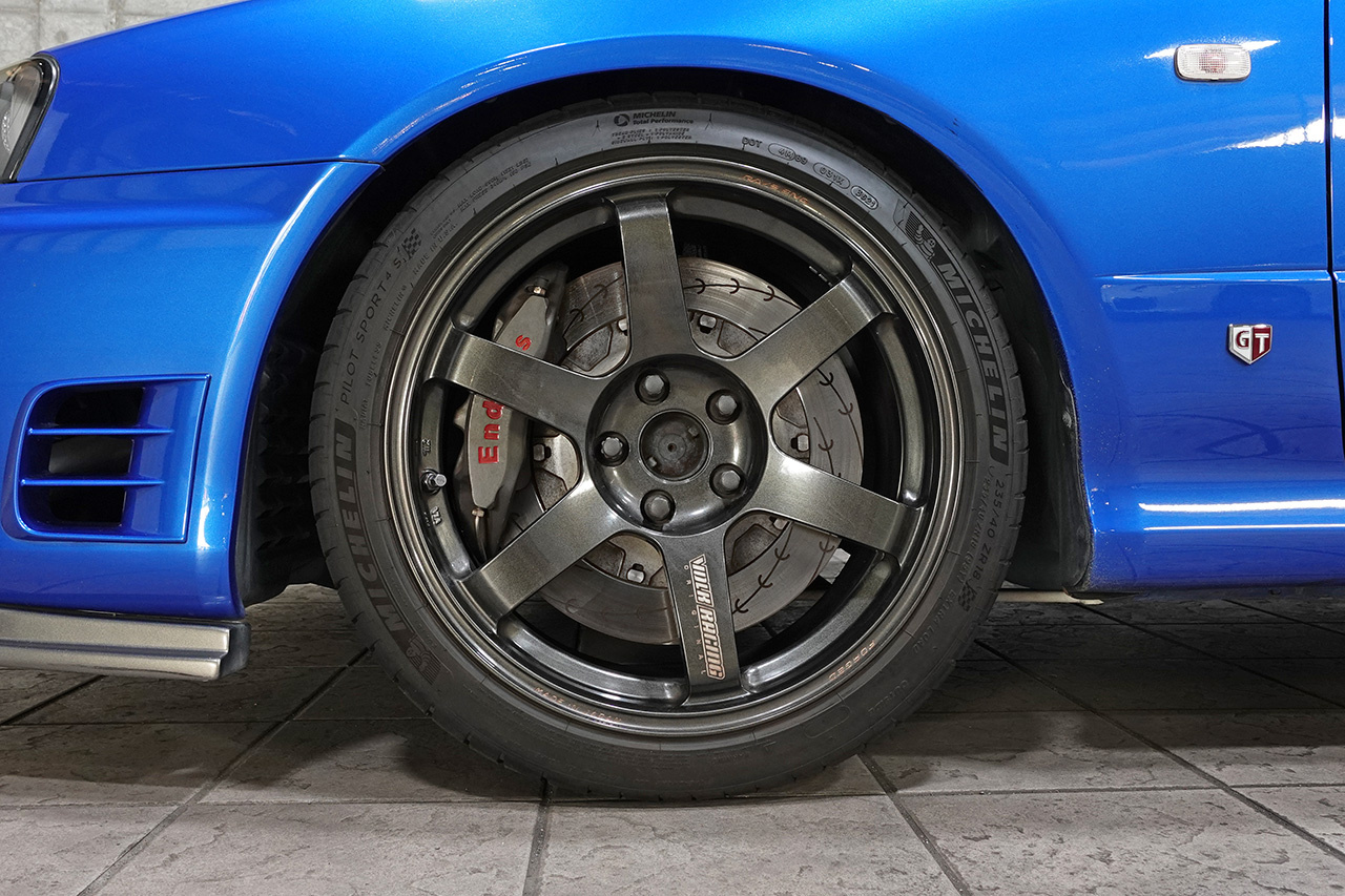 2000 Nissan SKYLINE COUPE ER34 25GT-T TV2 Bayside Blue, Volk Racing TE37 Saga Wheels , Endless Monoblock Brake Calipers