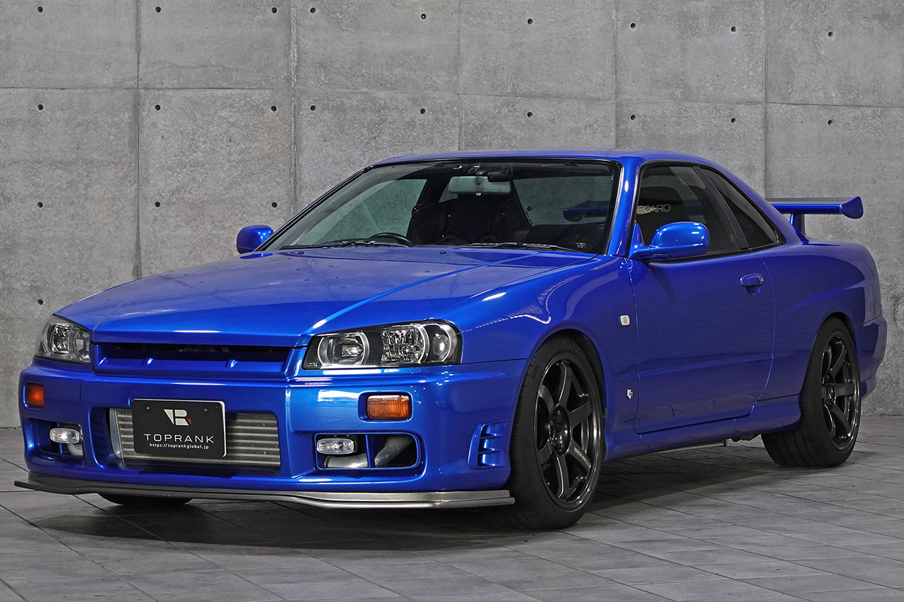 2000 Nissan SKYLINE COUPE ER34 25GT-T TV2 Bayside Blue, Volk Racing TE37 Saga Wheels , Endless Monoblock Brake Calipers