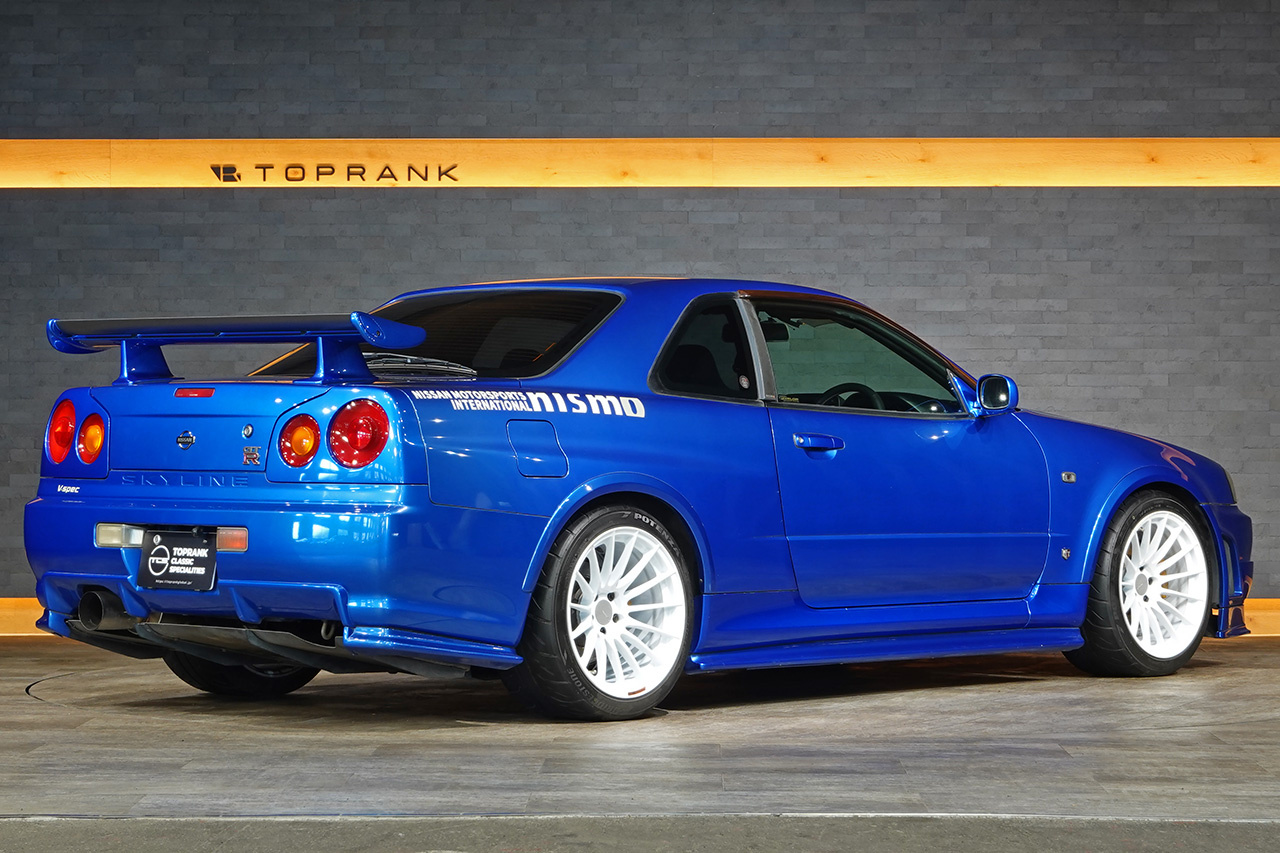 1999 Nissan SKYLINE GT-R BNR34 R34 Skyline GT-R V-Spec, TV2 Bayside Blue, Nismo S-Tune Front Bumper, Enkei 18 Inch Wheels