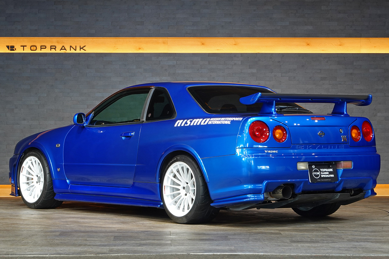 1999 Nissan SKYLINE GT-R BNR34 R34 Skyline GT-R V-Spec, TV2 Bayside Blue, Nismo S-Tune Front Bumper, Enkei 18 Inch Wheels