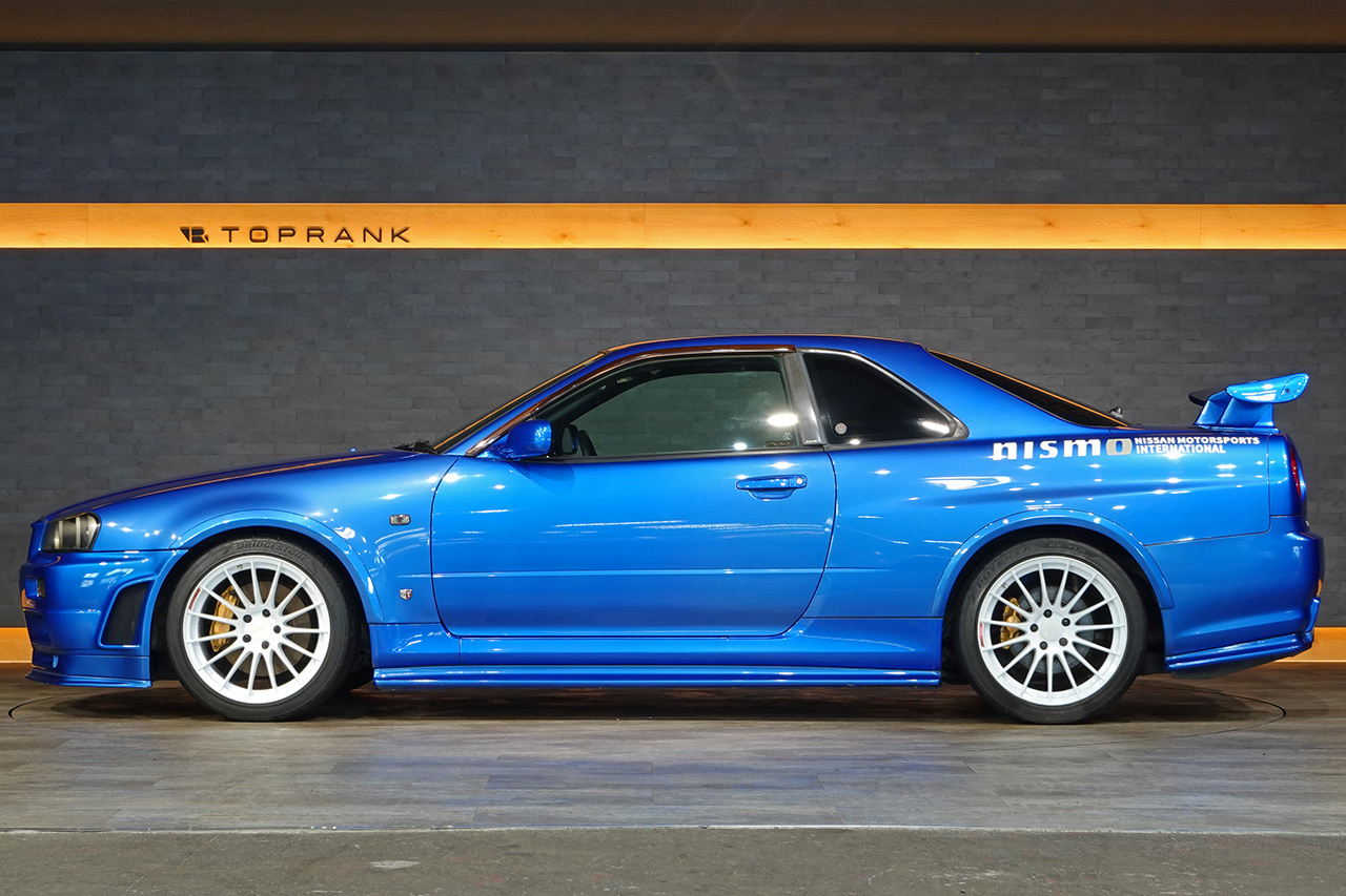 1999 Nissan SKYLINE GT-R BNR34 R34 Skyline GT-R V-Spec, TV2 Bayside Blue, Nismo S-Tune Front Bumper, Enkei 18 Inch Wheels